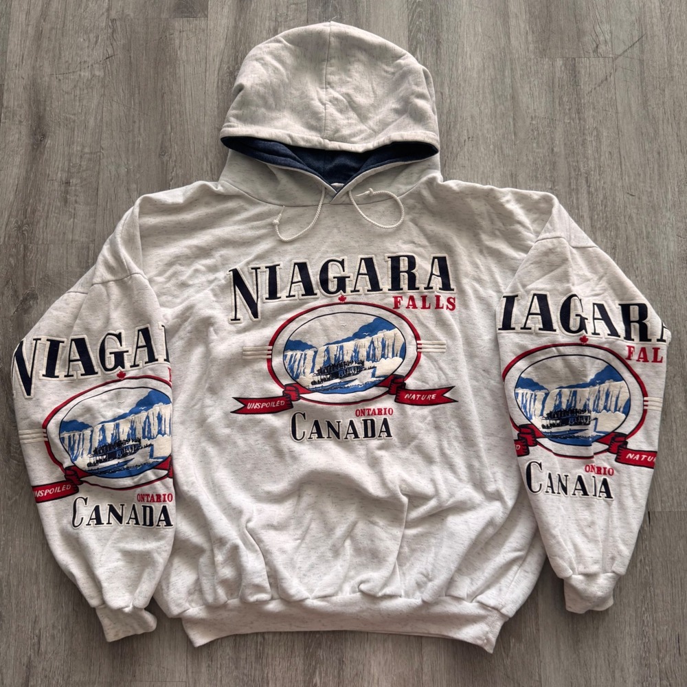 Vintage Niagara Falls Canada Souvenir Hoodie Gray Embroidered XL Oversized